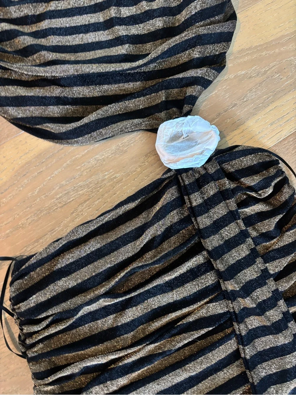 Outcast Catalina Mini Dress Medium NWT Gold Stripe Cut Out Metallic Strapless